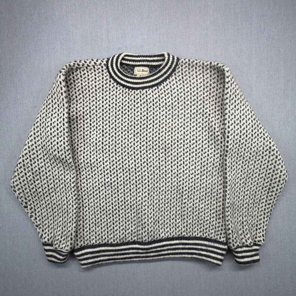 VTG L.L. Bean Men's Medium Fisherman Sweater Wool Birdseye MADE IN NORWAY‎ 80s